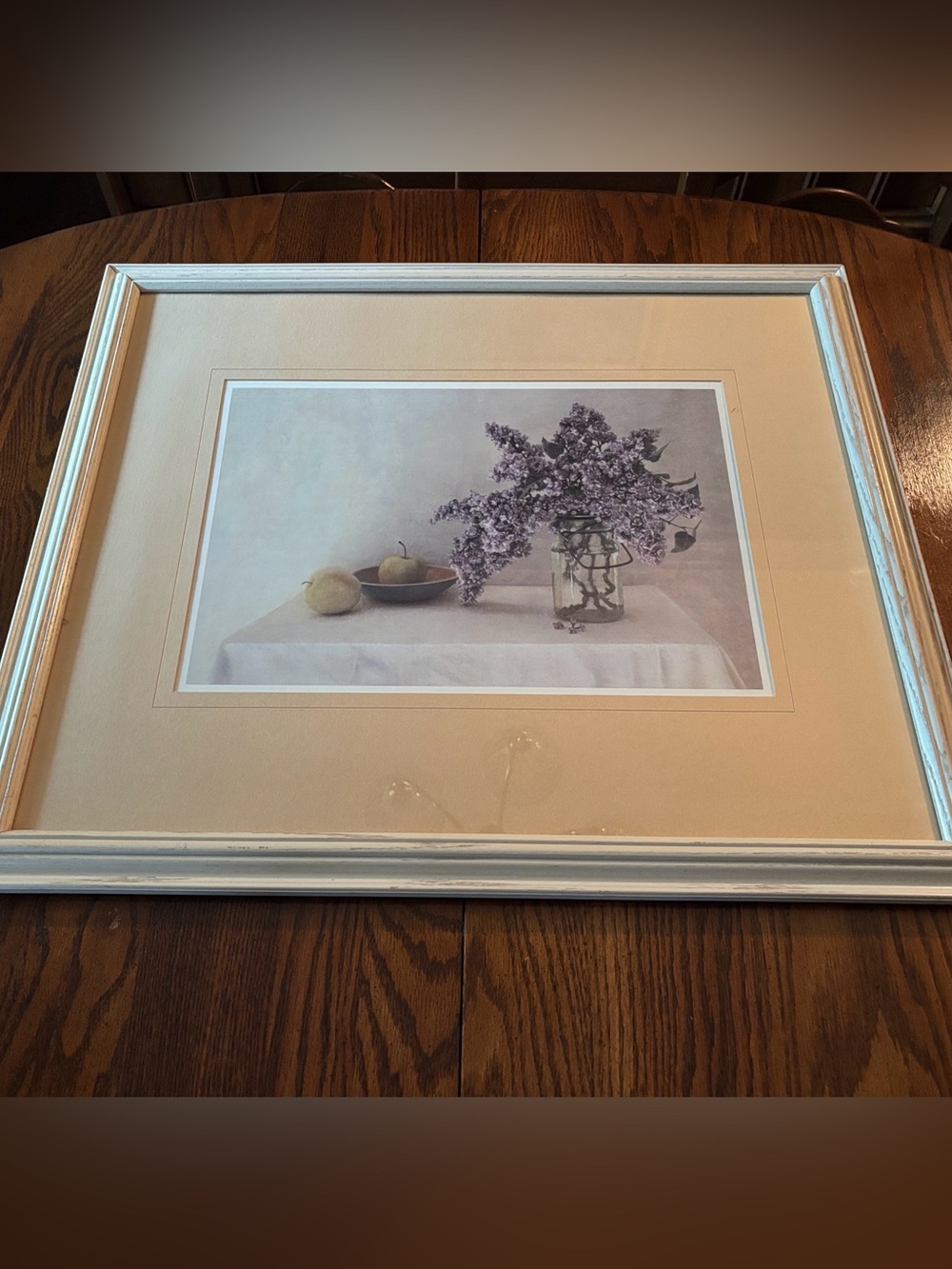 Framed Floral Still Life Print of Apples & Lavender with Cream Matte